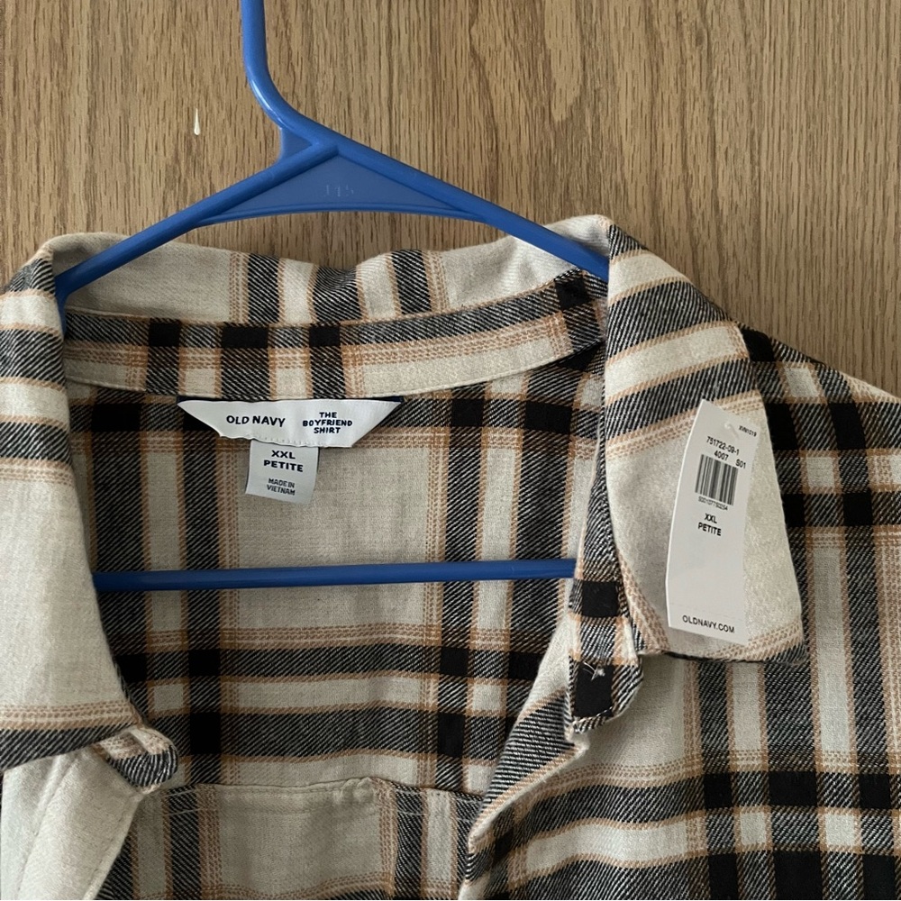 NWT Old Navy Loose Boyfriend Flannel in White Plaid XXL Petite - Picture 4 of 8
